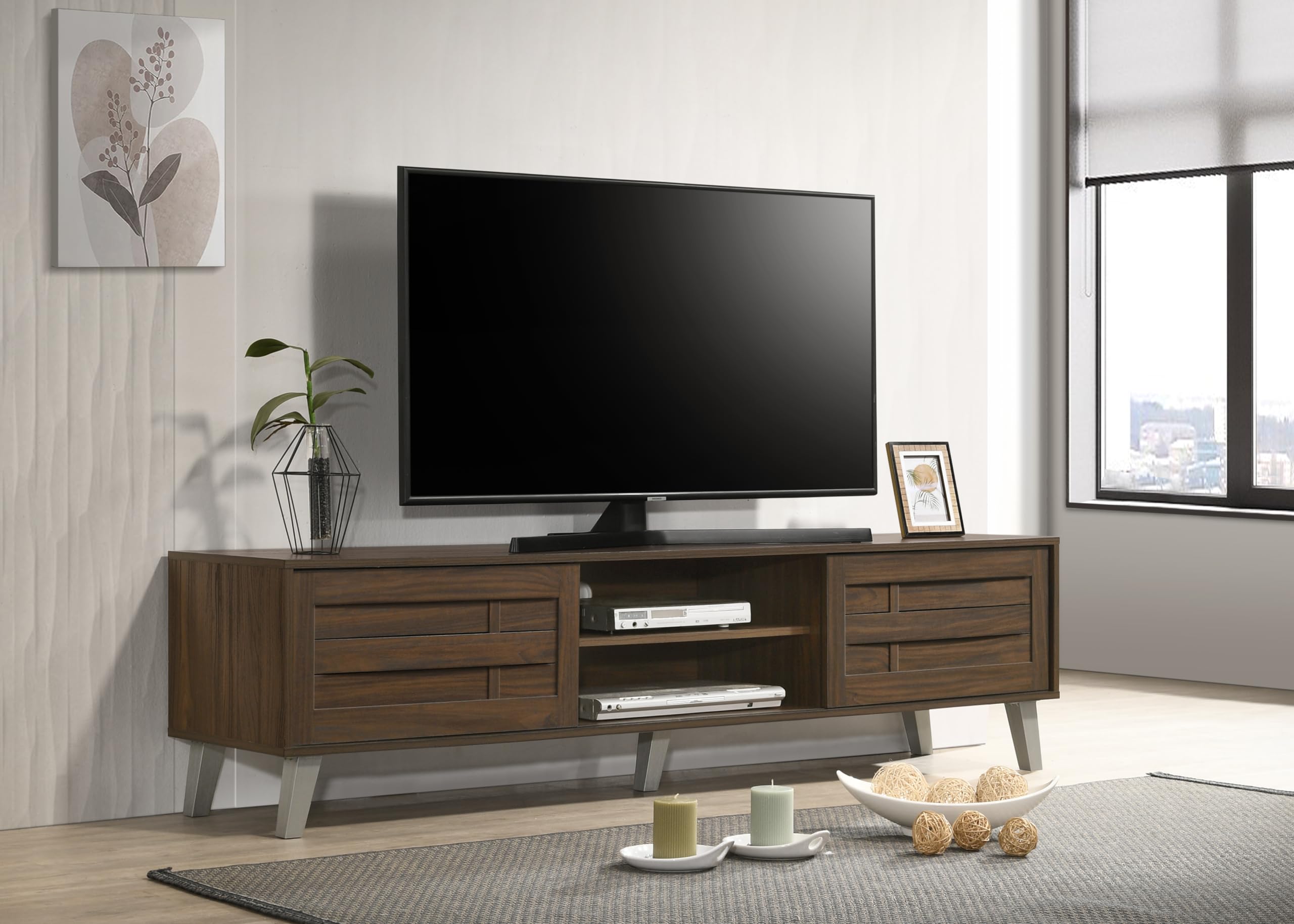 DeckUp Bei-L Engineered Wood TV Unit (Walnut, Matte Finish)