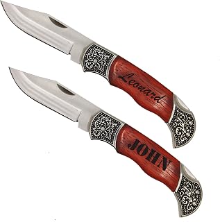 My Personal Memories Customized Rosewood Handle Pocket Folding Knife with Engraving - Wedding Groomsmen - Personalized Monogrammed and Engraved (Custom Personalized 1 Line)