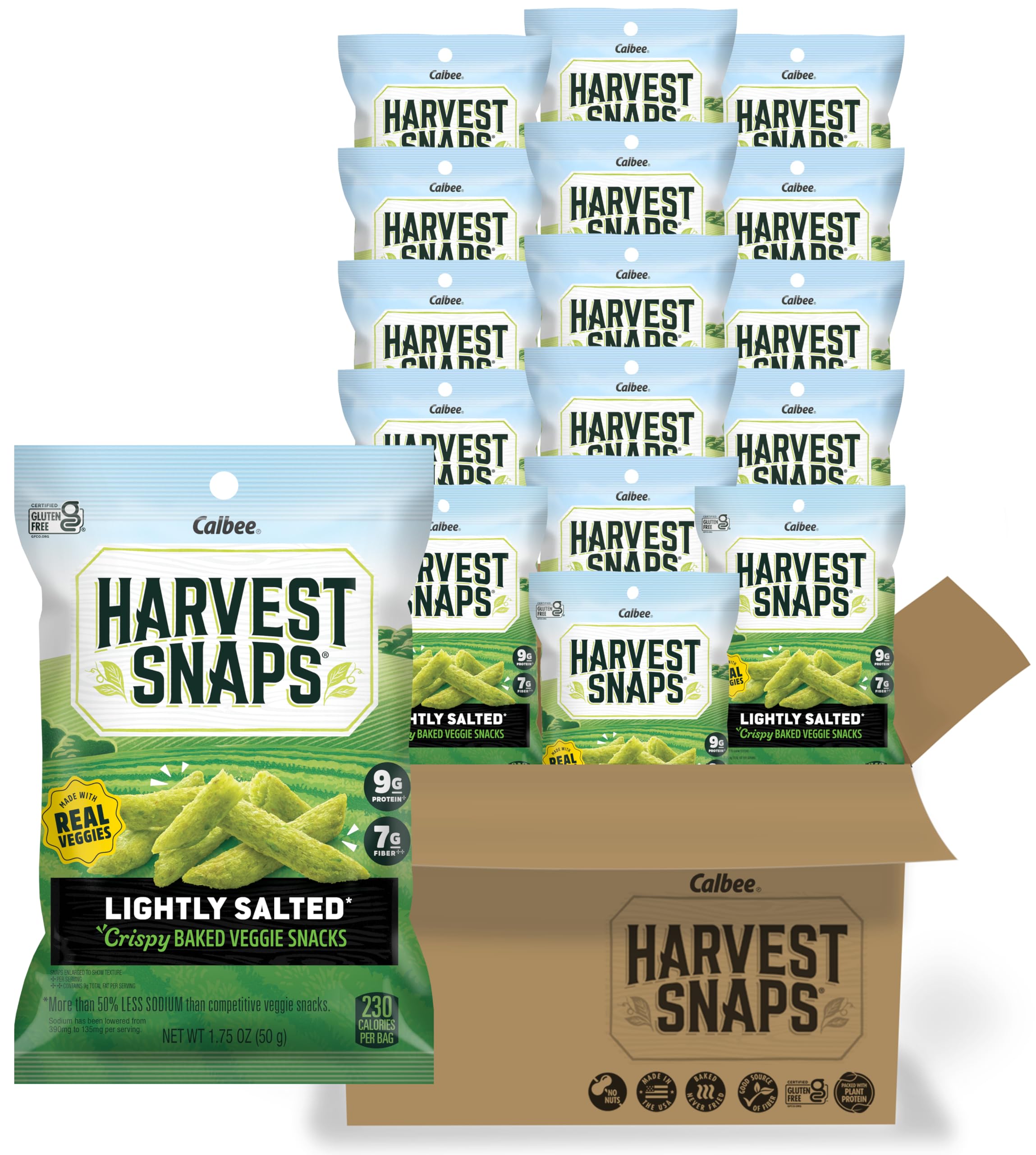 Harvest Snaps Snack Crisps | Lightly Salted, 1.75 Oz. Bags, 16-Pack | Powered by Plant Protein, Gluten Free, Non-GMO Baked Vegetable Crisps | Made in USA