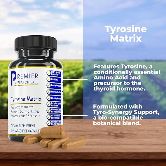 Premier Research Labs Tyrosine Matrix - L Tyrosine Supplement, L-tyrosine 944mg Capsules for Adults, Amino Acid Pills with Red Algae & Rhodiola Rosea - 90 Vegetarian Capsules