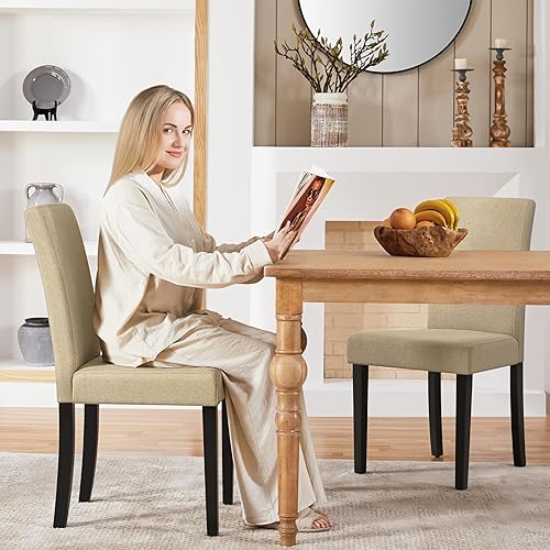 Miniatura 83 de Yaheetech Parson - Juego de 4 sillas de comedor tapizadas de tela con asiento acolchado y patas de madera maciza para comedor/restaurante, diseño