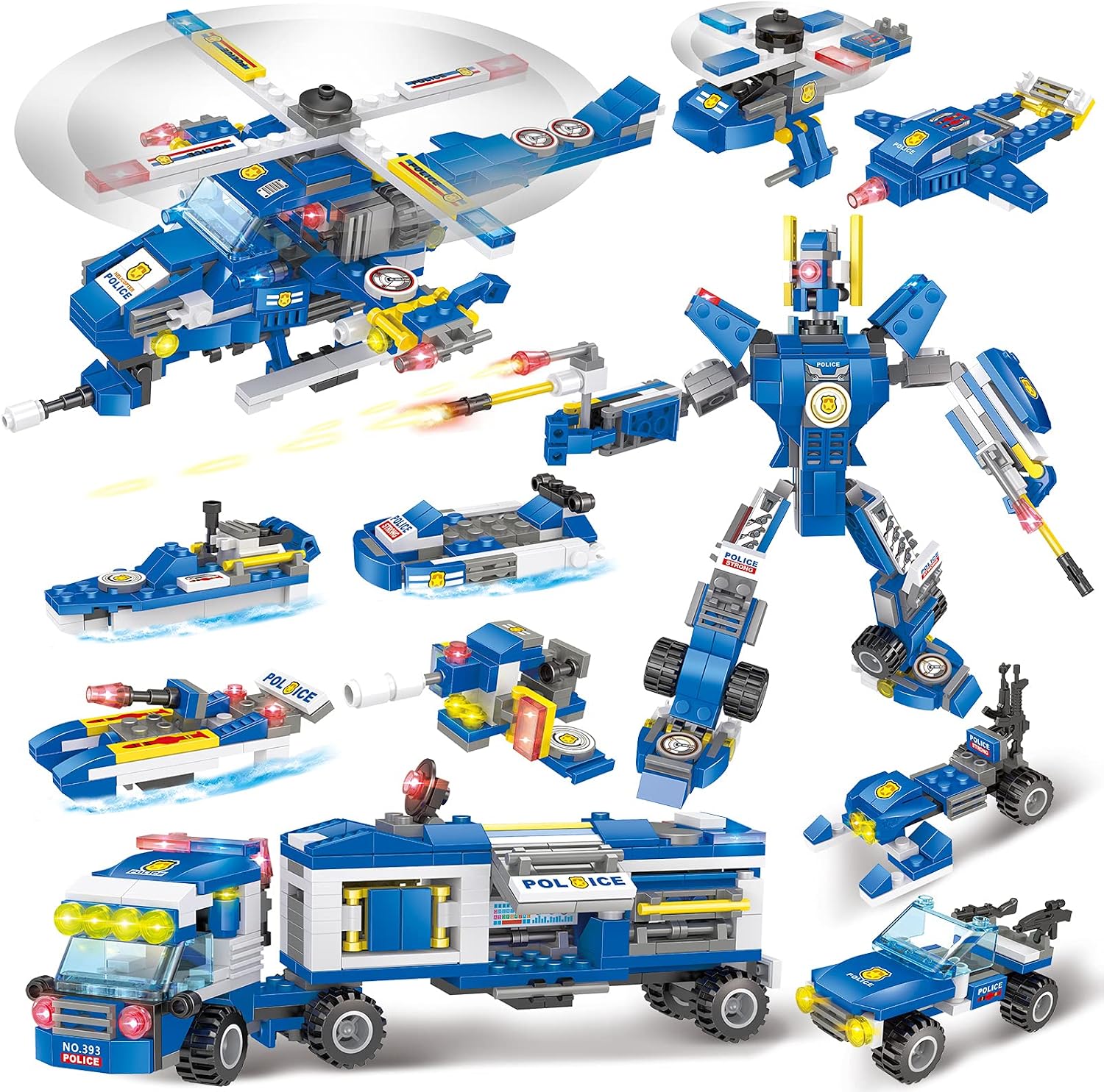 1217 Pieces City Police Station Building Kit, 11 in 1 Robot Police ...