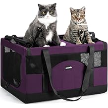 Pecute Dual Compartment Pet Carrier for Multi-Cat Families & Small Dog Owners, Collapsible Dog Crate with Reinforced Steel Frame, Car Safety Design for Travel, Vet Visits & Home Use, Purple