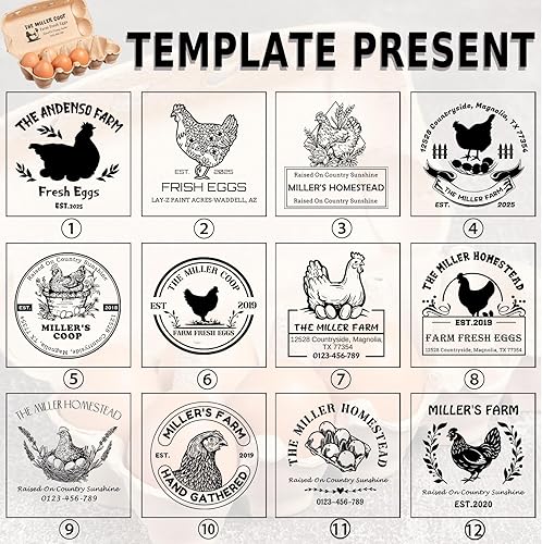 Miniatura 8 de UBJVA Sellos de cartón de huevos personalizados personalizados para huevos frescos de granja, sello de goma de madera para gallinero de granja