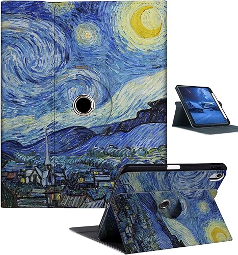 Funda giratoria para iPad Air de 654 generación (202420222020), funda para iPad con soporte para lápices, rotación de 360 grados, cubierta de