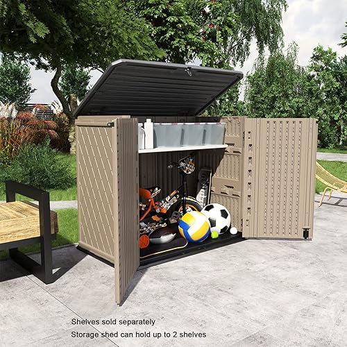 Miniatura 2 de KINYING Cobertizo de almacenamiento para exteriores, caja de almacenamiento horizontal impermeable para jardín, patios, patios, puertas de apertura