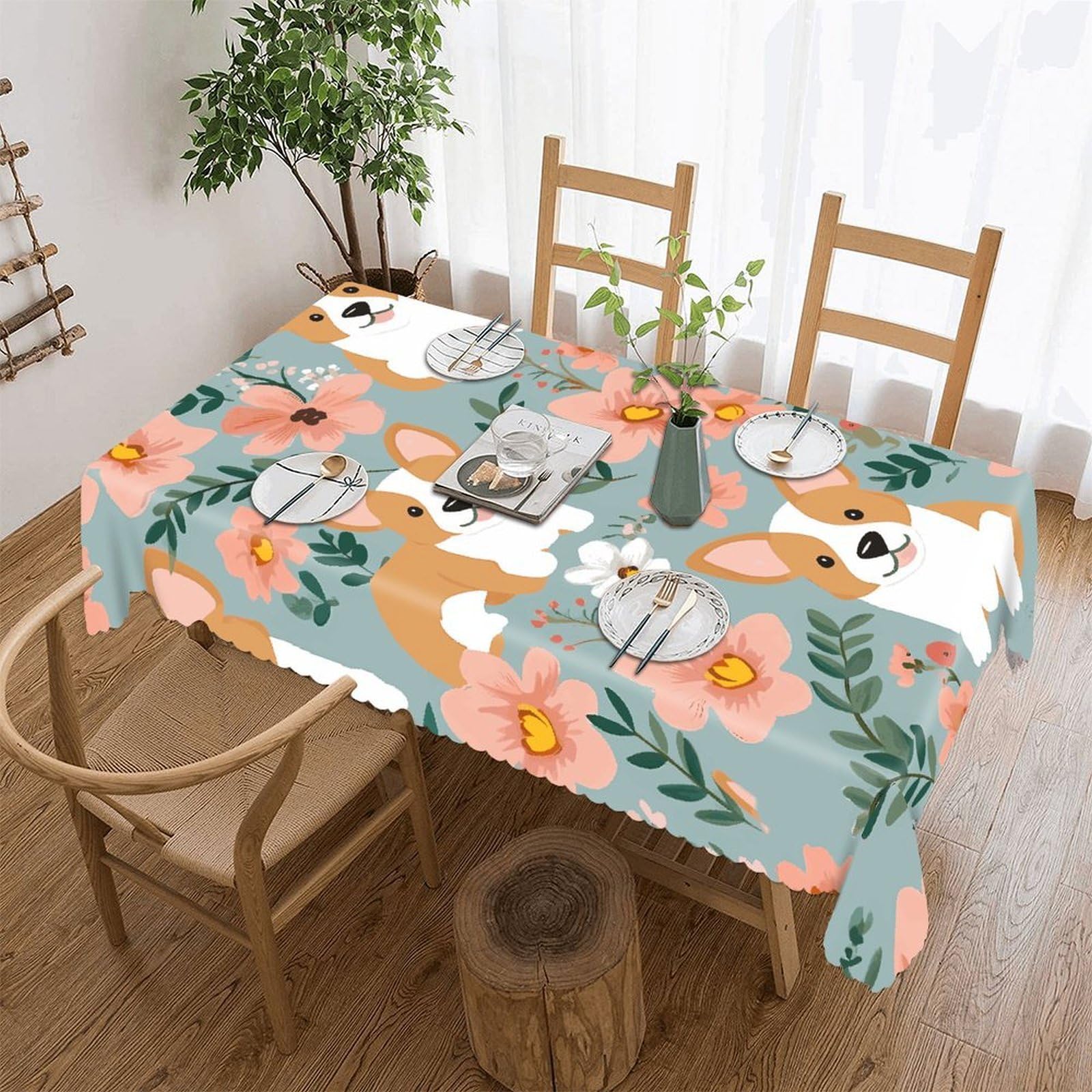 Nappe de table Corgi et fleurs pour illuminer vos repas de famille avec tendresse