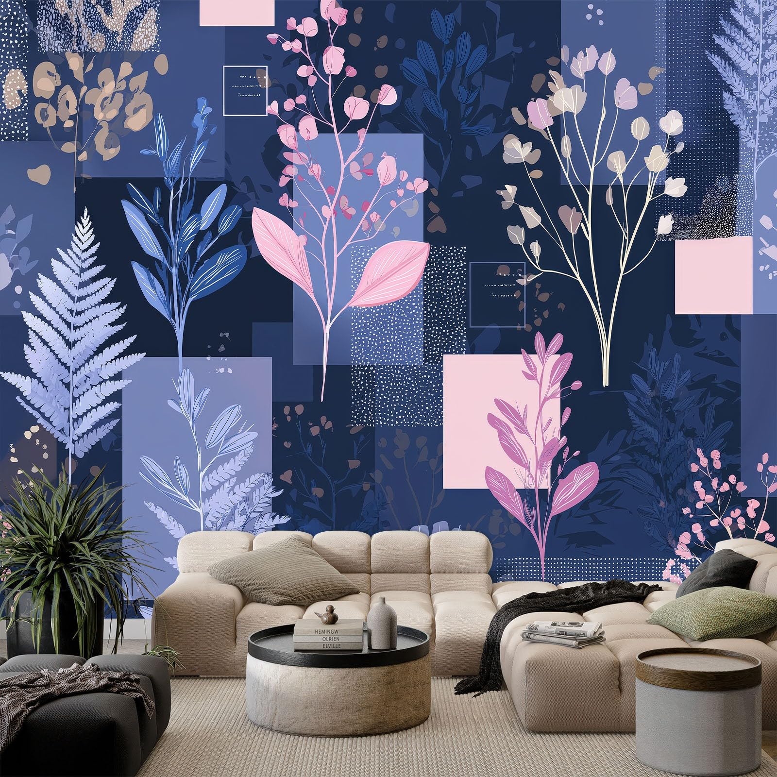 Fototapeta 3D, geometria roślin i kwiatów, 350 x 256 cm, tapeta z włókniny, fototapeta, tapeta ścienna, tapeta ścienna, sypialnia, salon, pokój dziecięcy, nowoczesna dekoracja ścienna