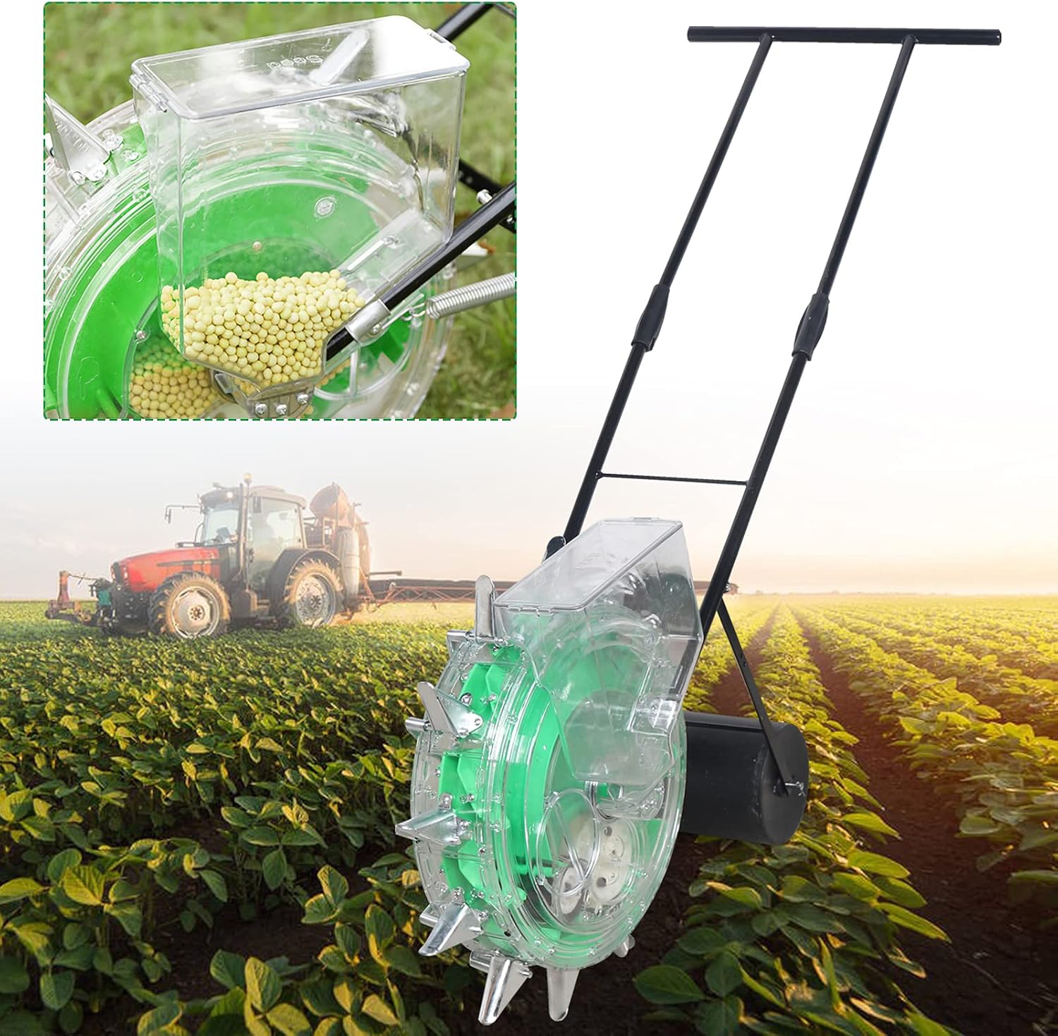 Hand-Pushed Roller Seeder, Garden Sowing Portable Multi Functional Precision Manual Seed Planter Conveyor Belt Sowing Tools for Growing Corn, Peanuts