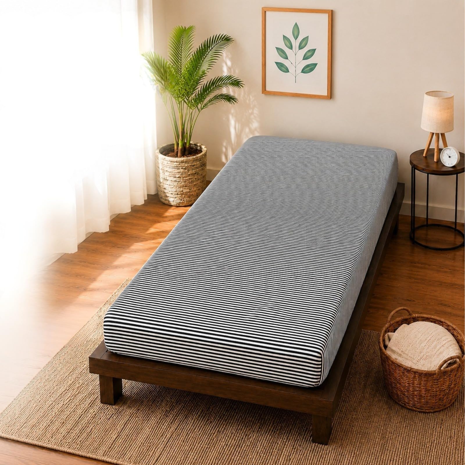 100% Cotton Fitted Sheet 120 x 200 x 18 cm | Deep Pocket Elastic Fit for Large Single, Super Single & Small Double Beds | Soft Breathable Fabric | No Pillow Cover | Design 3-picture-13