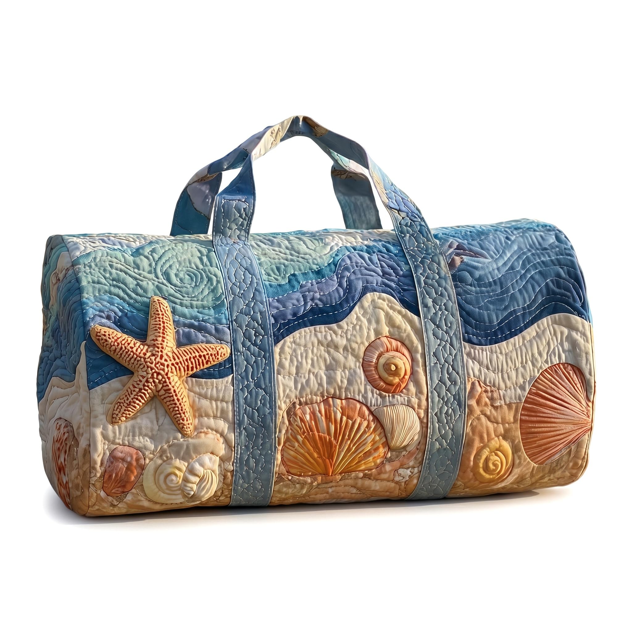 Ocean Quilted Duffle Bag for Women，Travel Beach Portable Weekender Tote Bag (D2,M(16″Lx8″Wx8″H)) — image 1