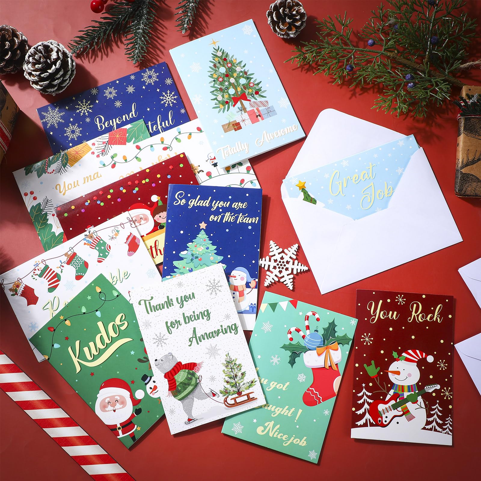 Zhanmai 240 Stück Weihnachtskarten mit Umschlägen für Mitarbeiter, Kunden, Dankeschön, motivierende Grußkarten, Postkarten, leere Rückseite, ideal für Geschäftslehrer
