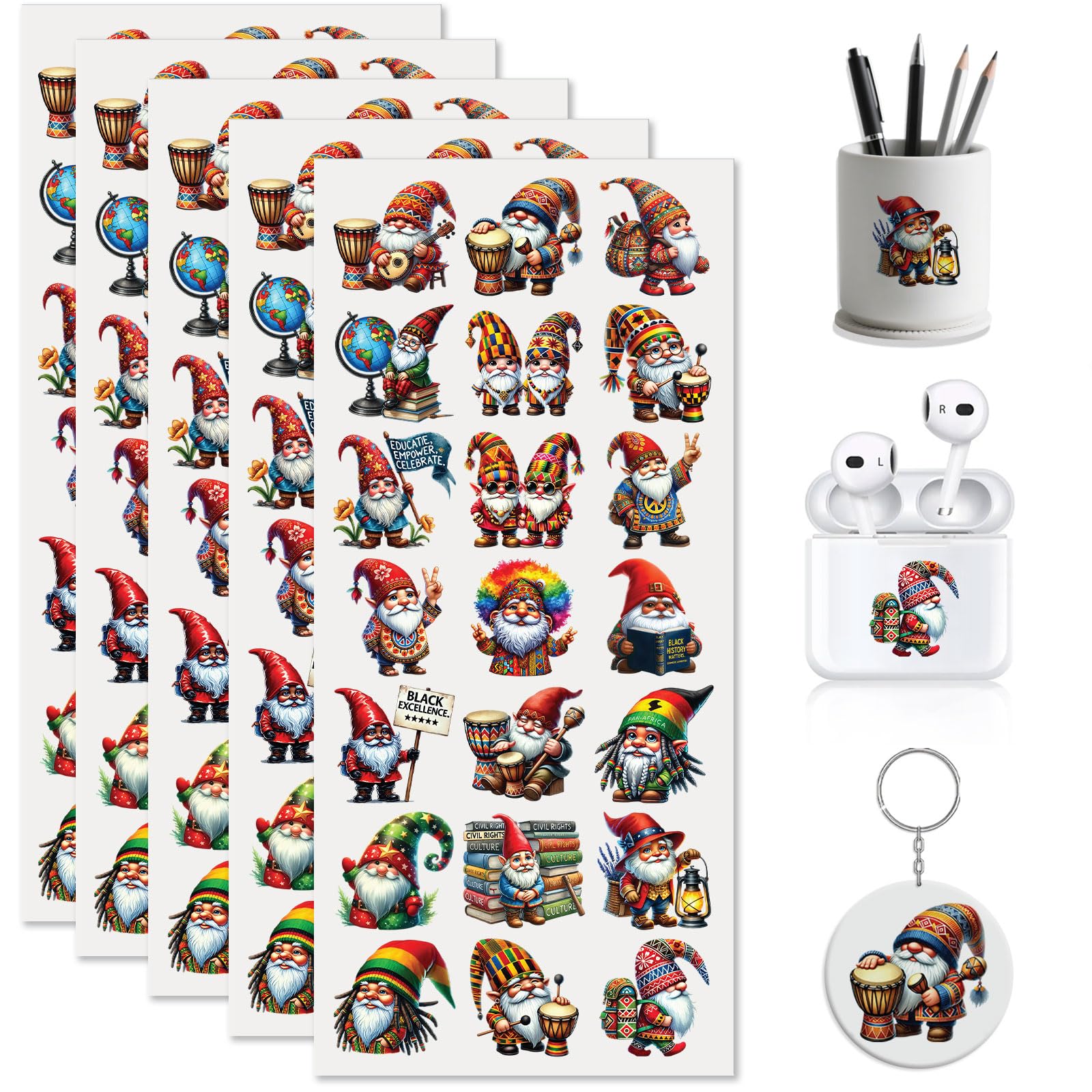 Stickers UV DTF Juneteenth Little Man pour écouteurs Bluetooth et porte-clés x105