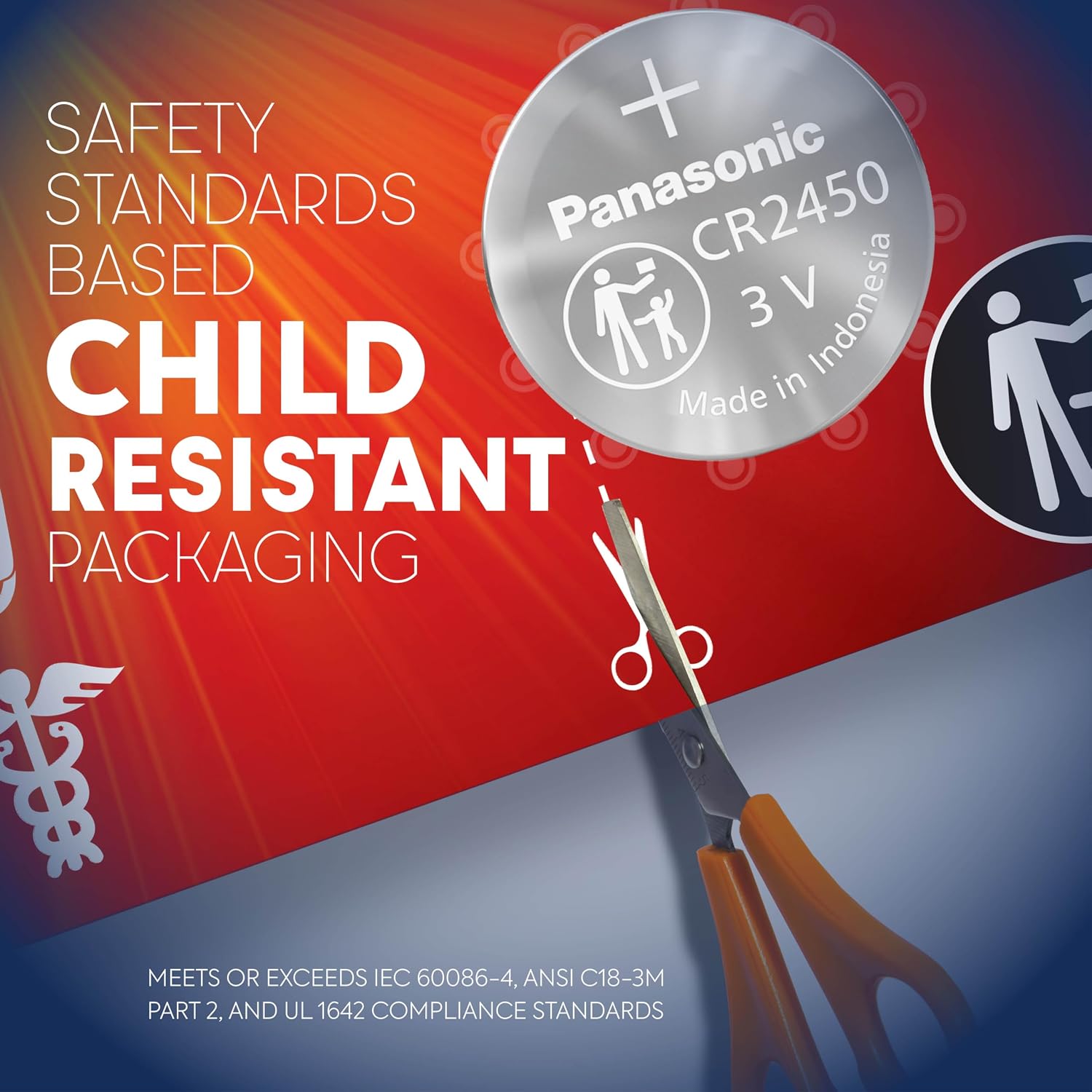 Panasonic CR2450 3.0 Volt Long Lasting Lithium Coin Cell Batteries in Child Resistant, Standards Based Packaging, 4-Battery Pack image 4