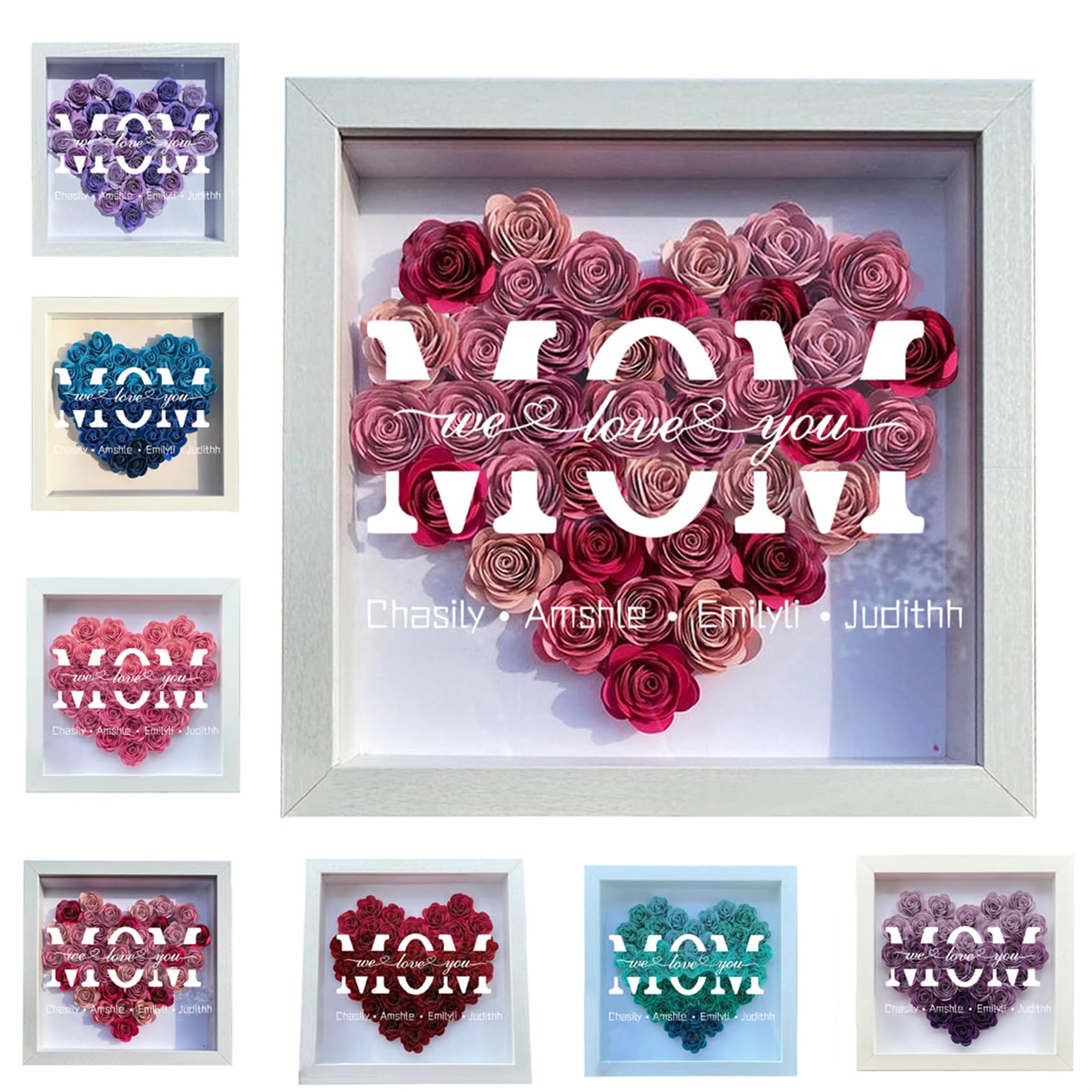 Personalized Mom Flower Shadow Box with Custom Name - Preserved Rose Memory Box - Mother's Day Gift