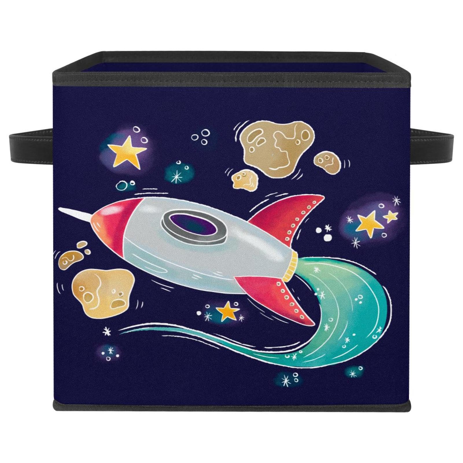 Boîte de rangement pliable en tissu cube pour jouets et vêtements imprimé espace