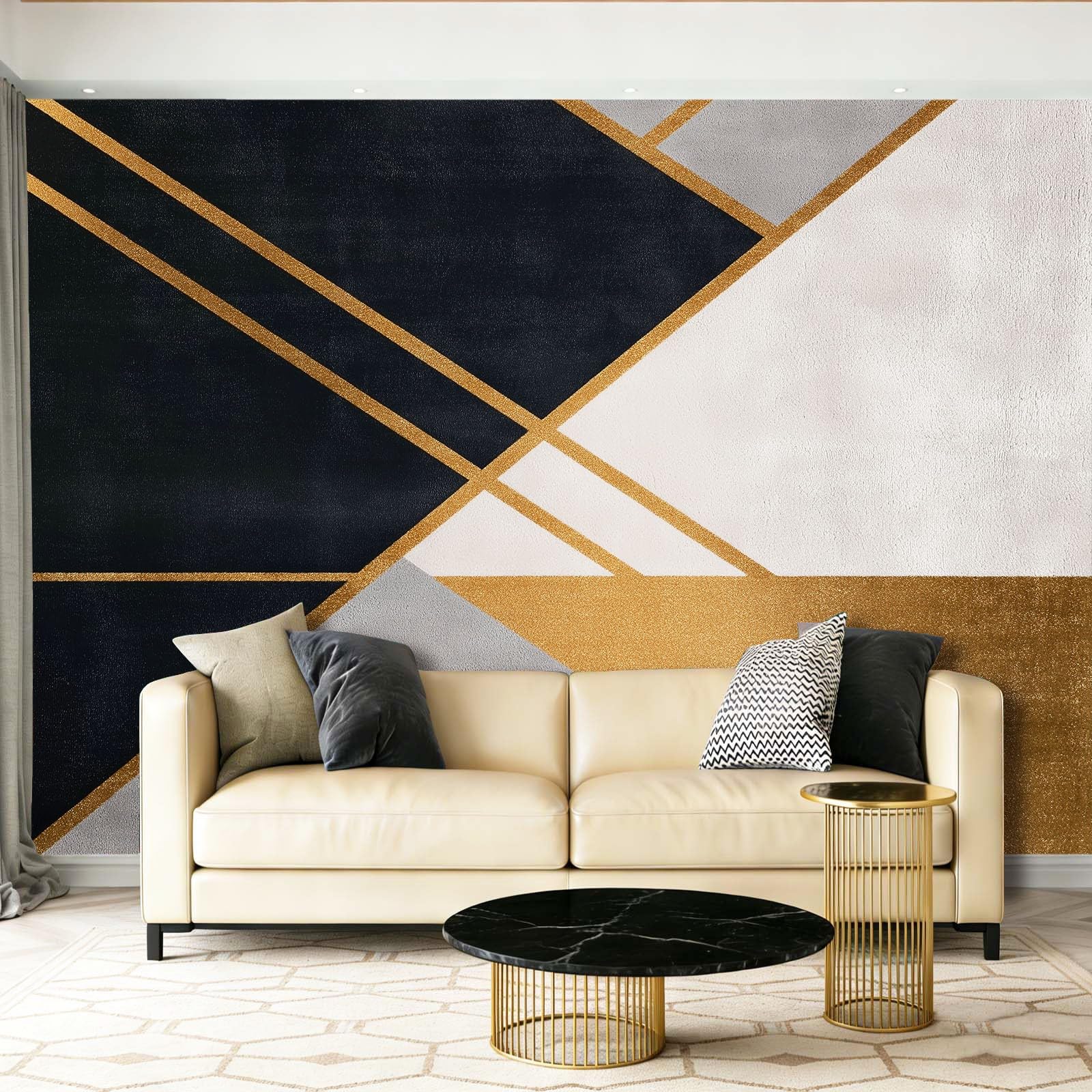Tapeta 3D z włókniny minimalistyczne linie 350 x 256 cm tapeta ścienna salon sypialnia dekoracja ścienna czarno-biała