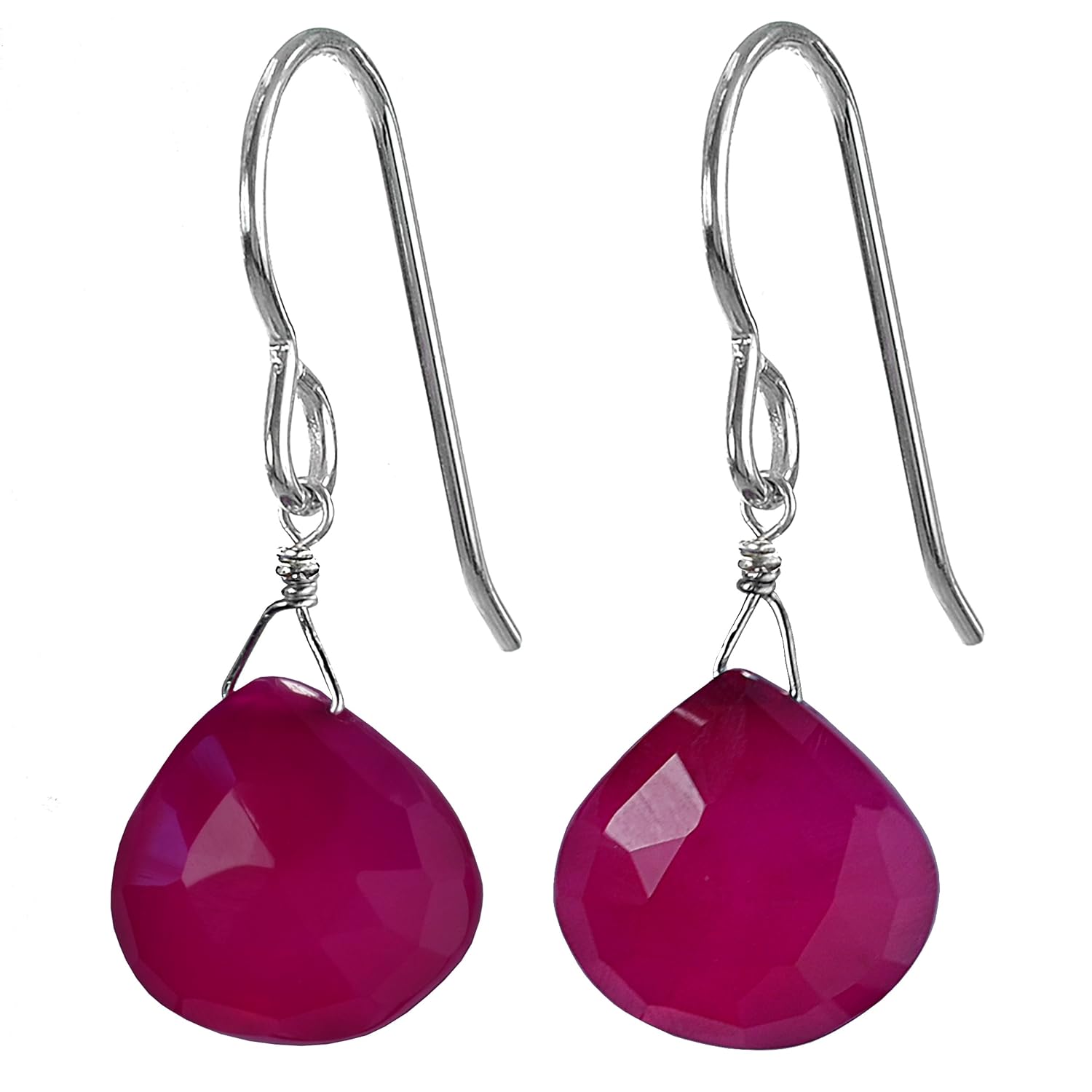ASHANTI Hot Pink Chalcedony Briolette Natural Gemstone Handmade Earrings