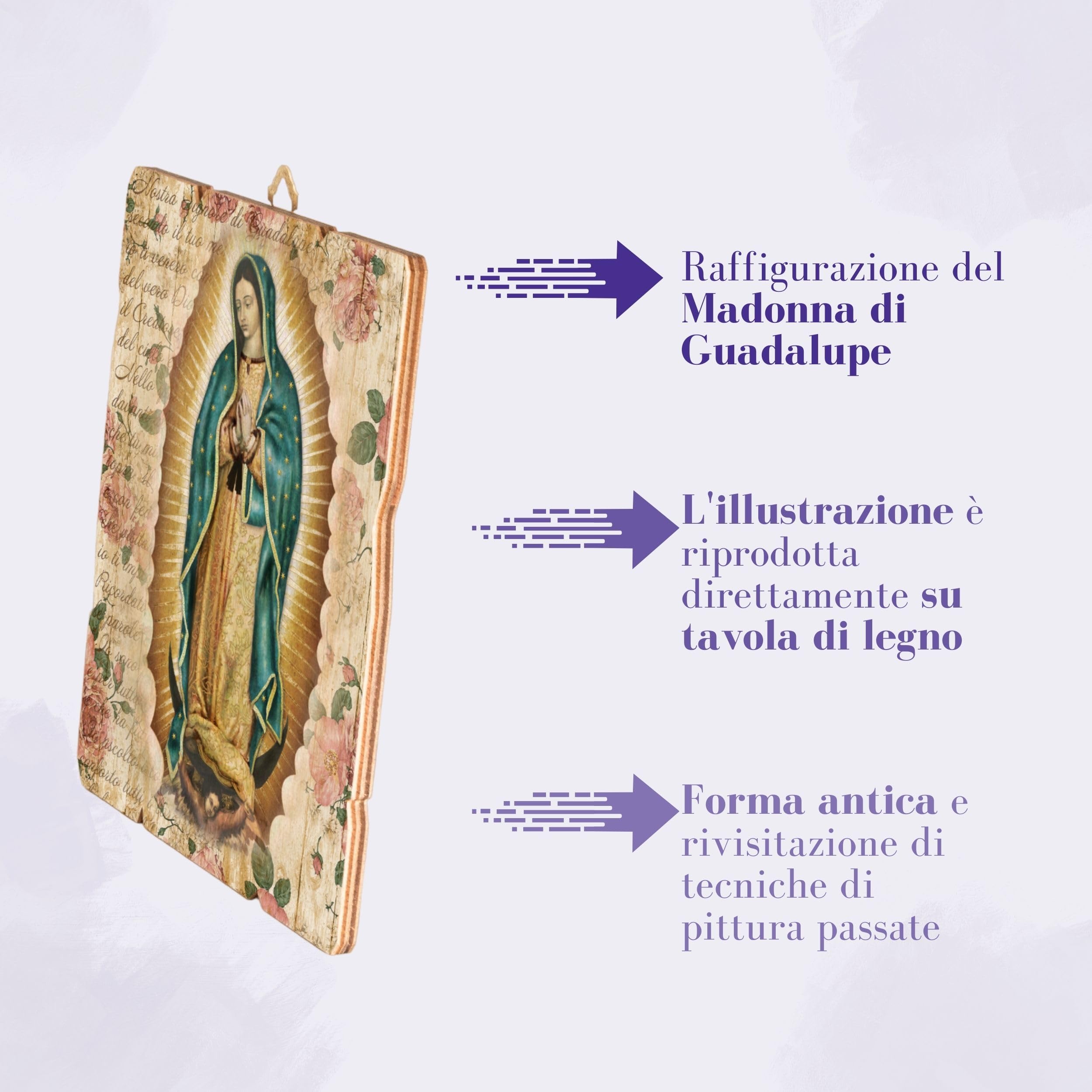 F.LLI BONELLA FRATELLI BONELLA, Vintage Shaped Madonna of Guadalupe Picture, Poplar Wood Picture Thickness 8mm - Image 4