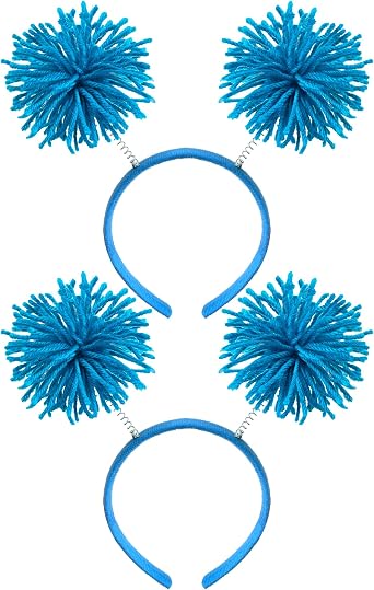 BleSky 2PCS Blue Fuzzy Headband Blue Pom Pom Headwear for Halloween Costume School Festivals Party