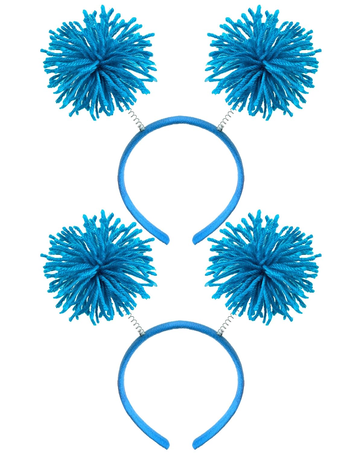 BleSky 2PCS Blue Fuzzy Headband Blue Pom Pom Headwear for Halloween Costume School Festivals Party