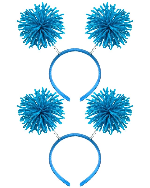 BleSky 2PCS Blue Fuzzy Headband Blue Pom Pom Headwear for Halloween Costume School Festivals Party