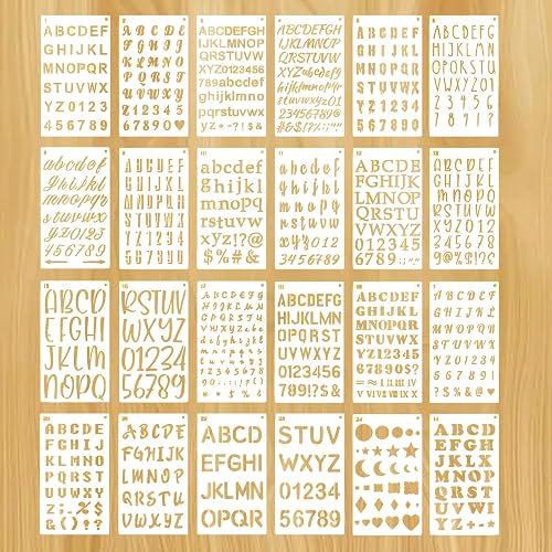 Letter Alphabet Stencils, 24pcs Reusable Alphabet and Numbers Stencils Letters Plastic Calligraphy Stencil Templates for Painting