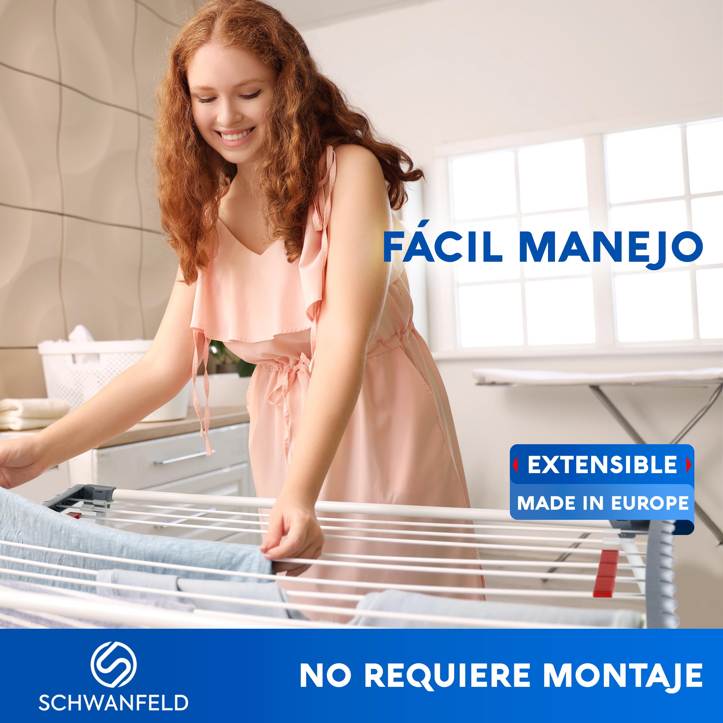SCHWANFELD® Tendedero Extensible [20M Longitud EN SECO] - Tendederos Plegables - Tendedero Plegable - Tenderetes de Ropa Plegables - Tendedero Exterior - Estendal Tendal Plegable - Tenderete