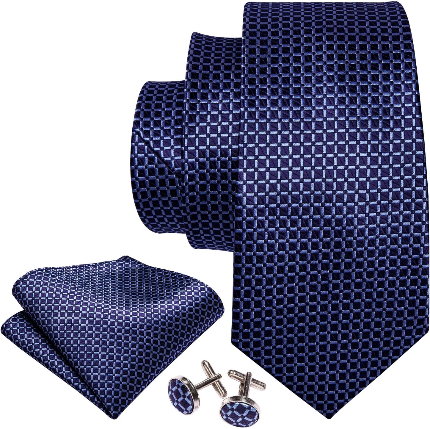 Barry.Wang Mens Tie Set Plaid Check Neckties Formal Business Wedding Luxury Pocket Square Cufflinks - Image 4