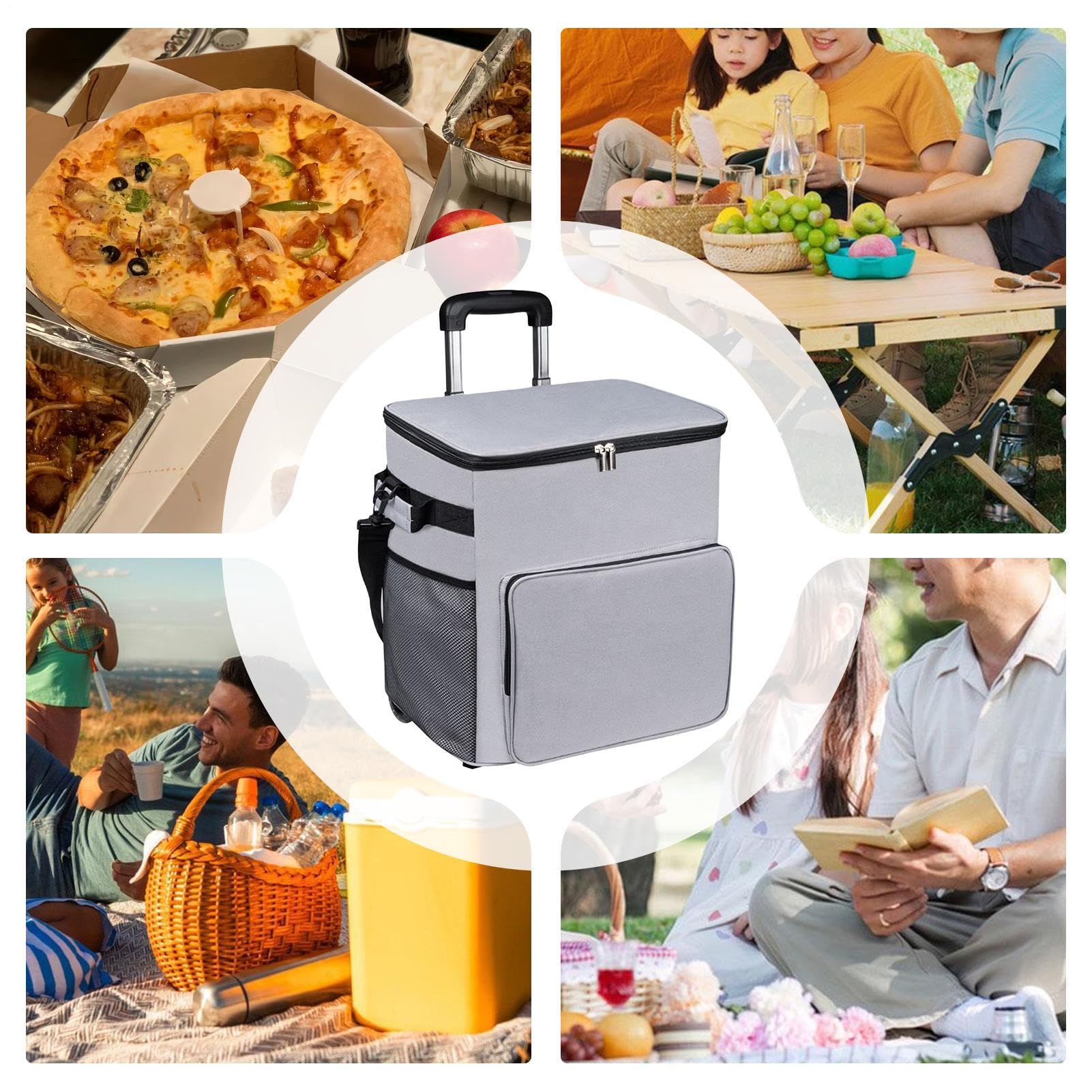 con Ruedas Carrito Enfriador | Carrito de Viaje Impermeable con Asa Bolsa Aislada 35L para Jardín Playa Compras Acampada al Aire Libre
