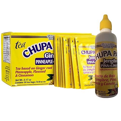 Miniatura 1 de Juego de 2 x 1  Té CHUPA Grass  Panza  Drops Chupa Grasa Extracto Raíz de ONGINGER a base de té PinNEAPPLE Linaza y canela 30 bolsas de té010 onzas