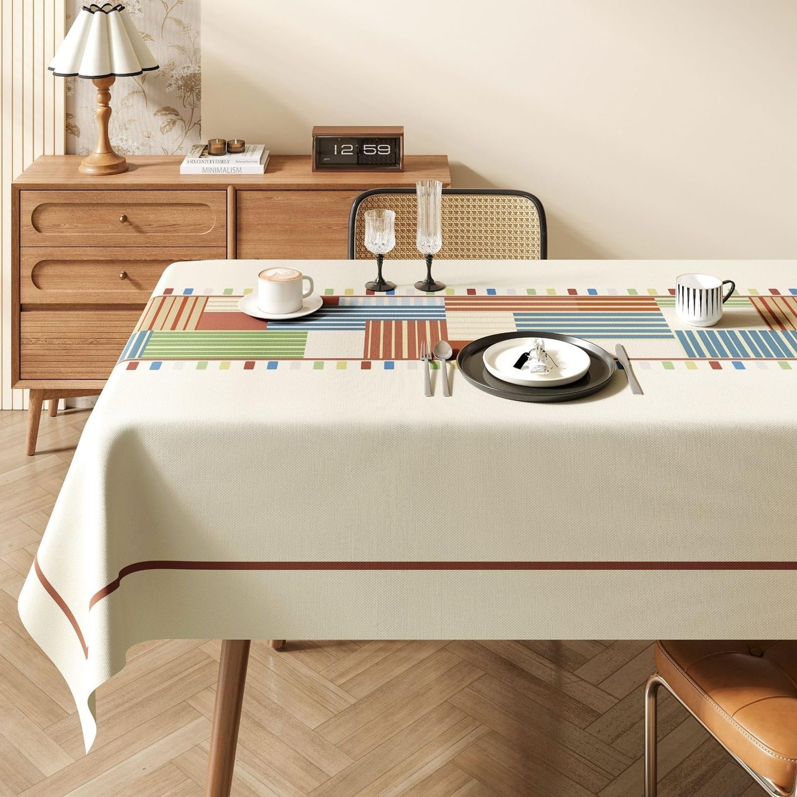 Nappe Rectangulaire Grande 140x280, à Motifs à Rayures Géométriques