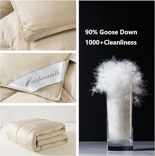 Miniatura 4 de Eastwarmth Edredón ligero de 90 % plumón de ganso para verano, clima cálido, funda 100 % algodón, lavable color gris de gran tamaño, Cal King