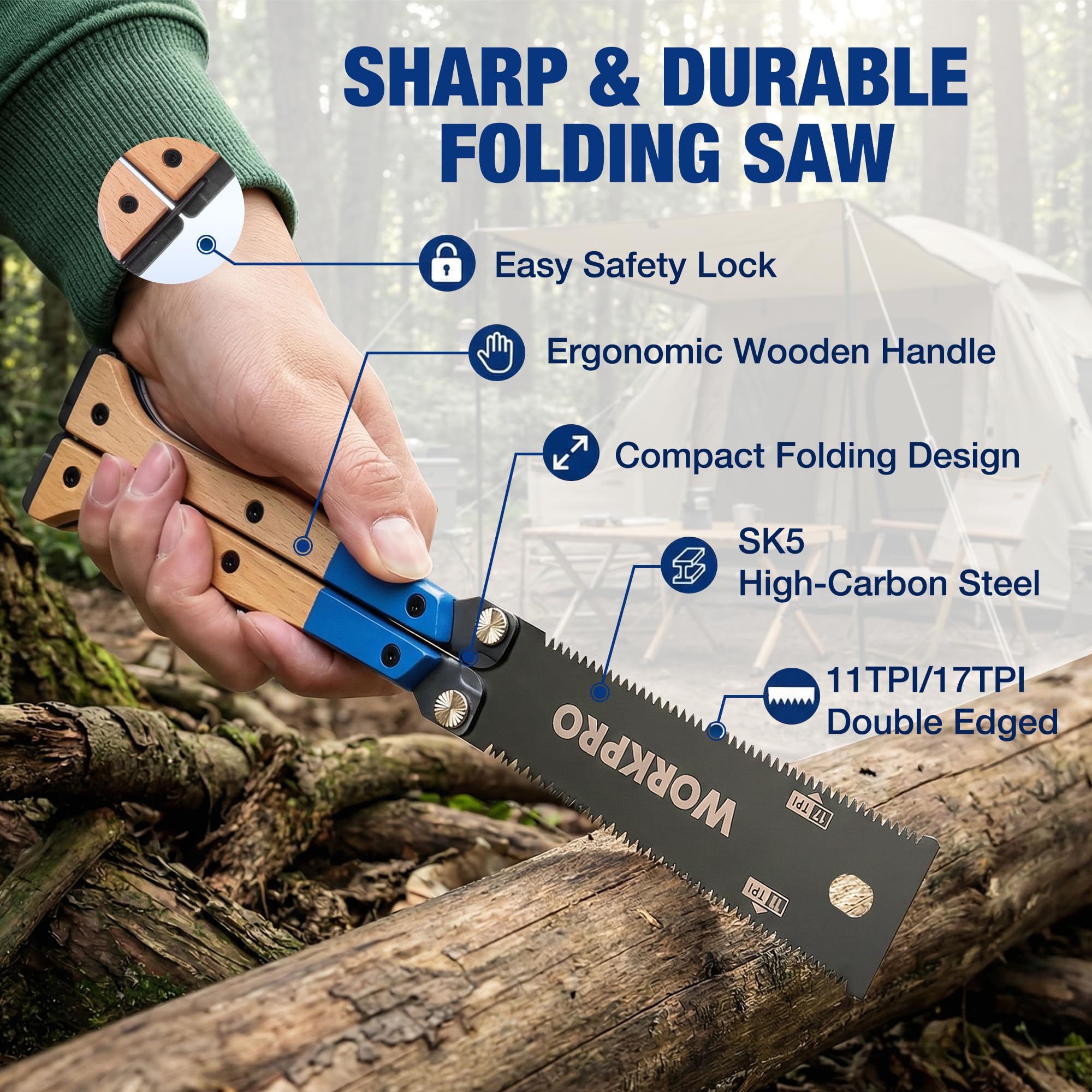 WORKPRO Folding Japanese Hand Saw - Double-Edged -2