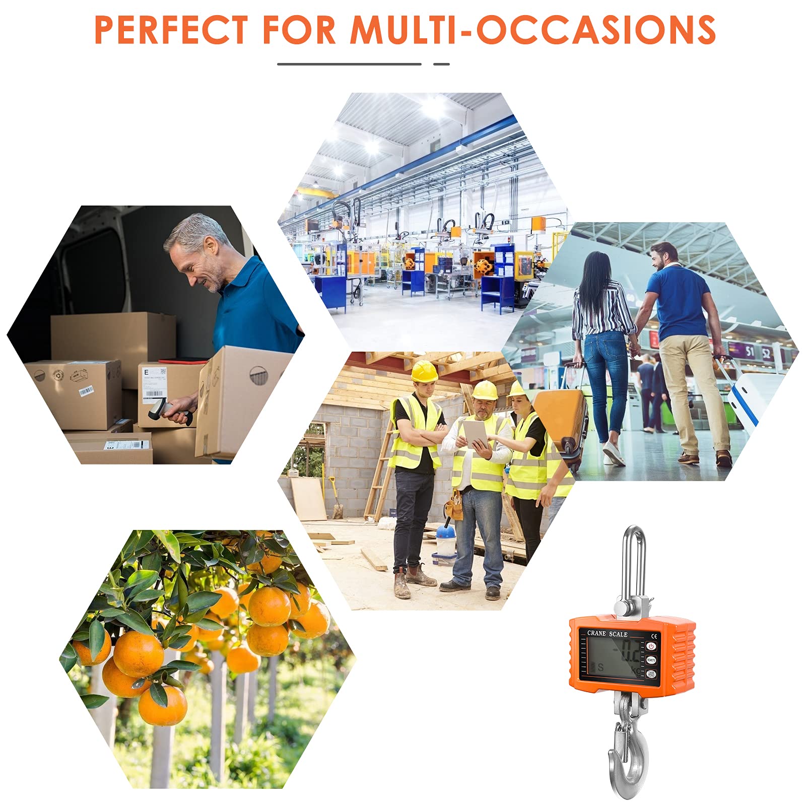 Báscula de Grúa Digital 1000kg, Báscula Colgante Industrial Pesada Crane Scale Electrónica Inteligente de Alta Precisión con Pantalla LCD y Control Remoto para Hogar, Mercados Agrícolas