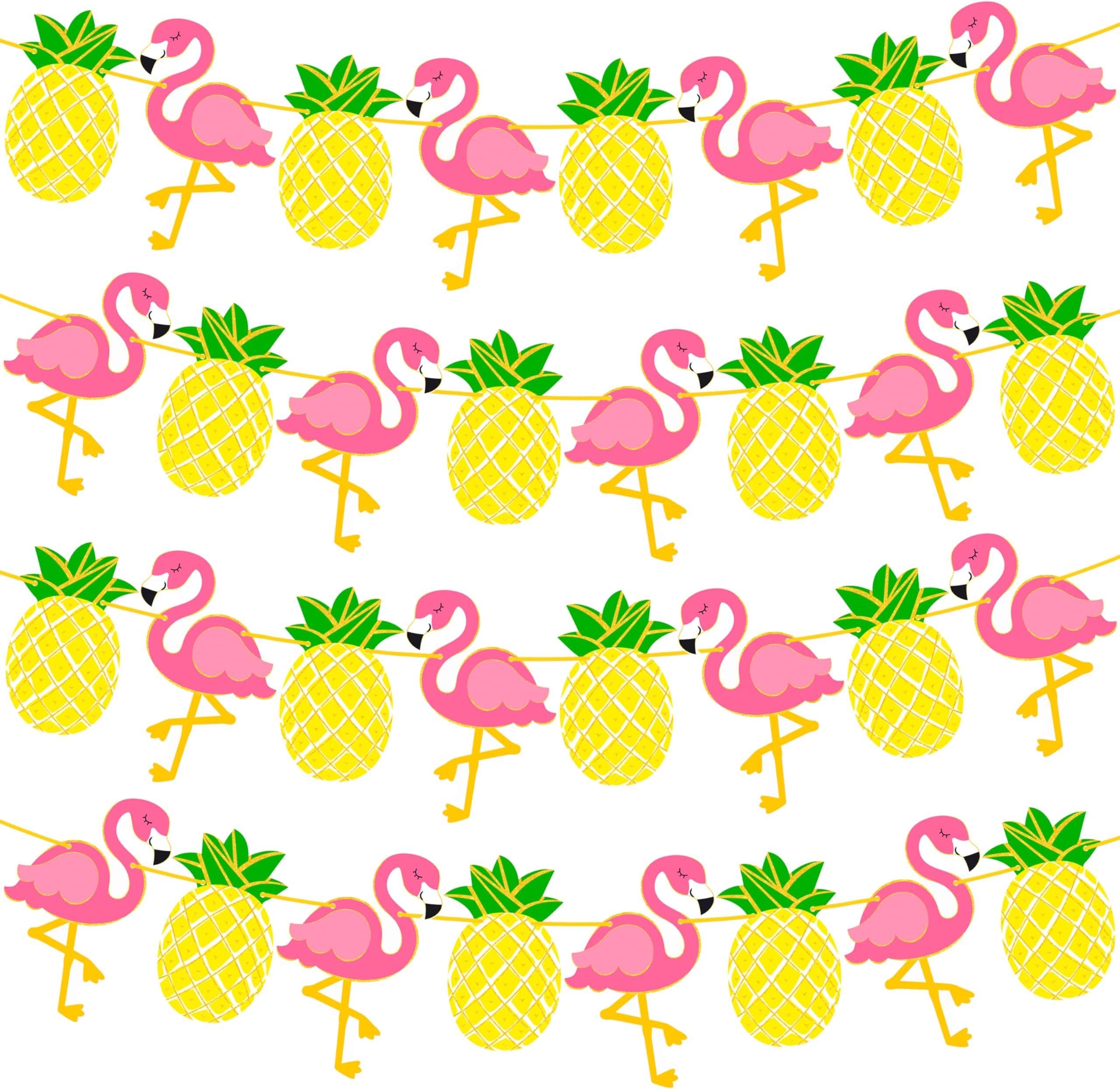 4pcs Pineapple Flamingo Party Banners Summer Pineapple