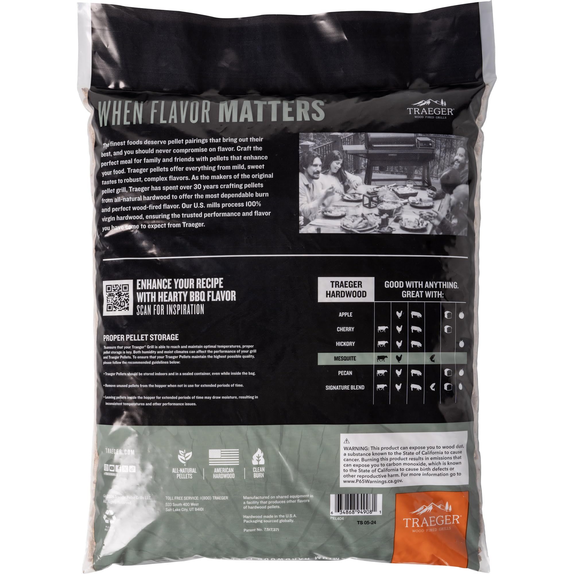 Traeger Grills Mesquite Granulés de Bois 100% Naturel pour fumoirs et Grills à granulés, Barbecue, Cuisson, rôti et Grill, Sac de 8,2 kg