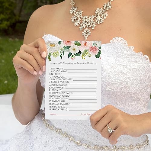 Miniatura 3 de Juegos de despedida de soltera con diseño floral elegante  25 cartas  Juego de palabras de boda  Actividad divertida de adivinanzas para invitados