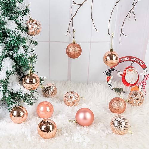Miniatura 8 de ZHMTang - Bolas de Navidad de 41 quilates, 2.36 pulgadas (60 mm, oro rosa)