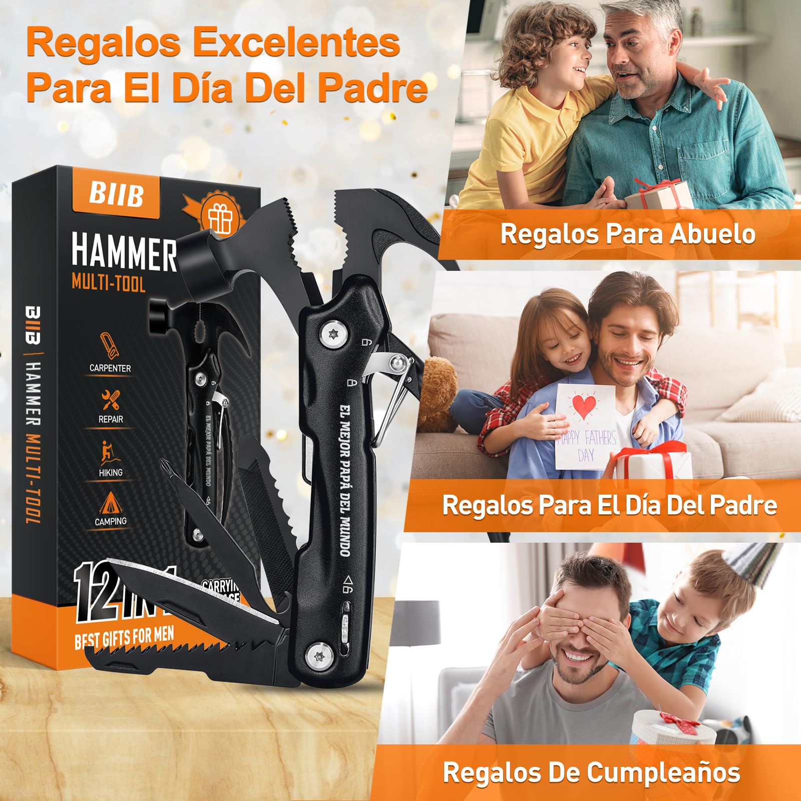 BIIB Regalo per la festa del papà, regalo uomo, 12 in 1 Multiattrezzo Campeggio Accessori