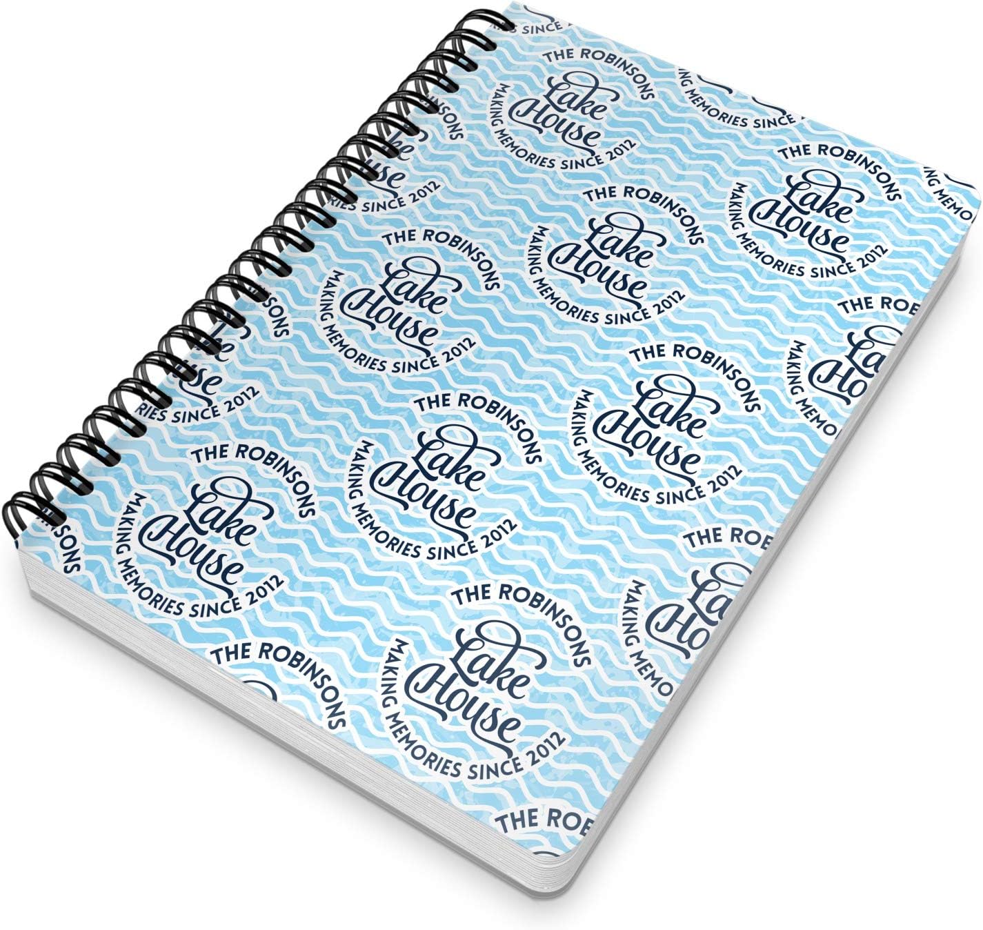 Personalized Lake House #2 Spiral Notebook - 7x10 w/Name All Over