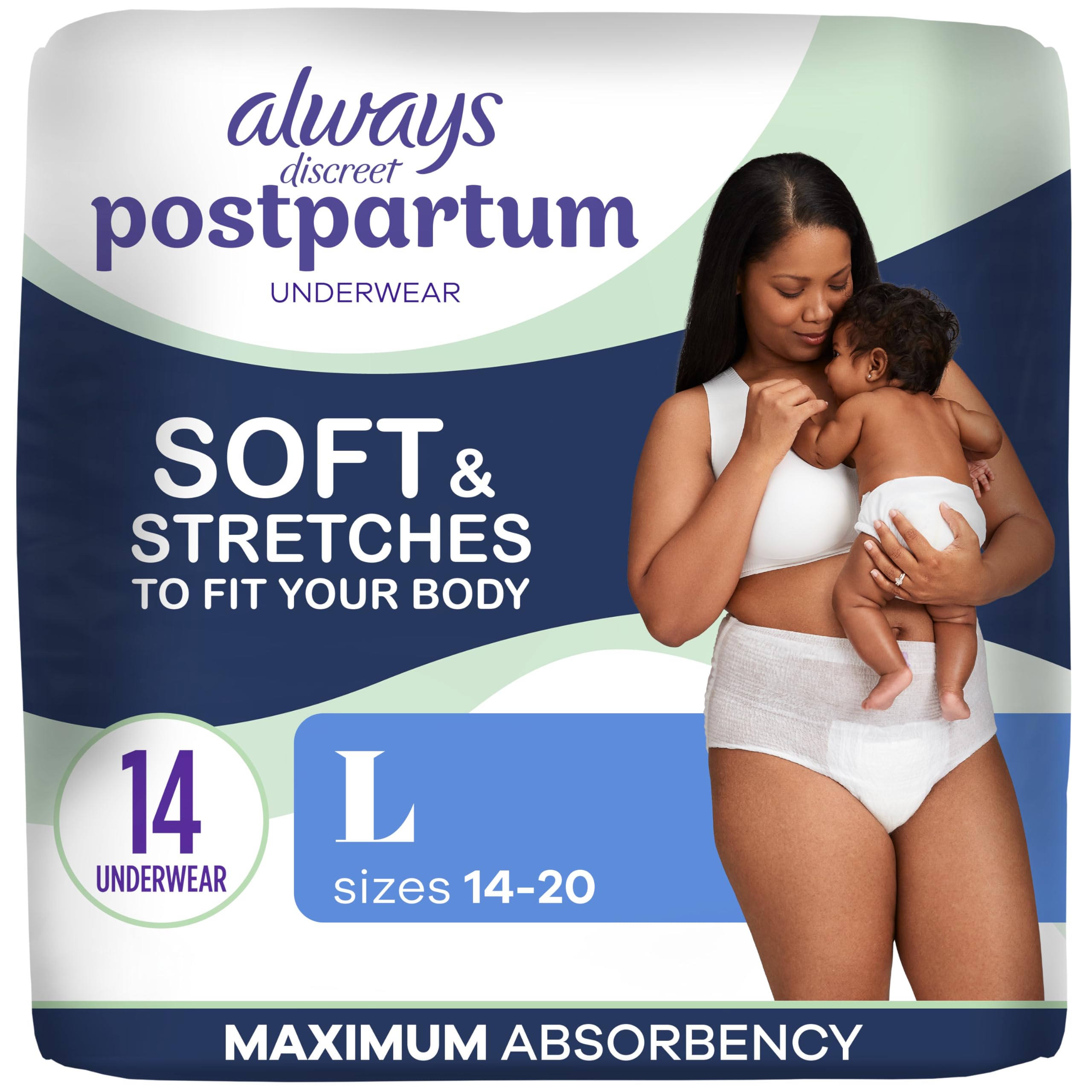 Photo 1 of Always Discreet Postpartum and Adult Incontinence Underwear for Women, Large, Maximum Protection, 14 Count