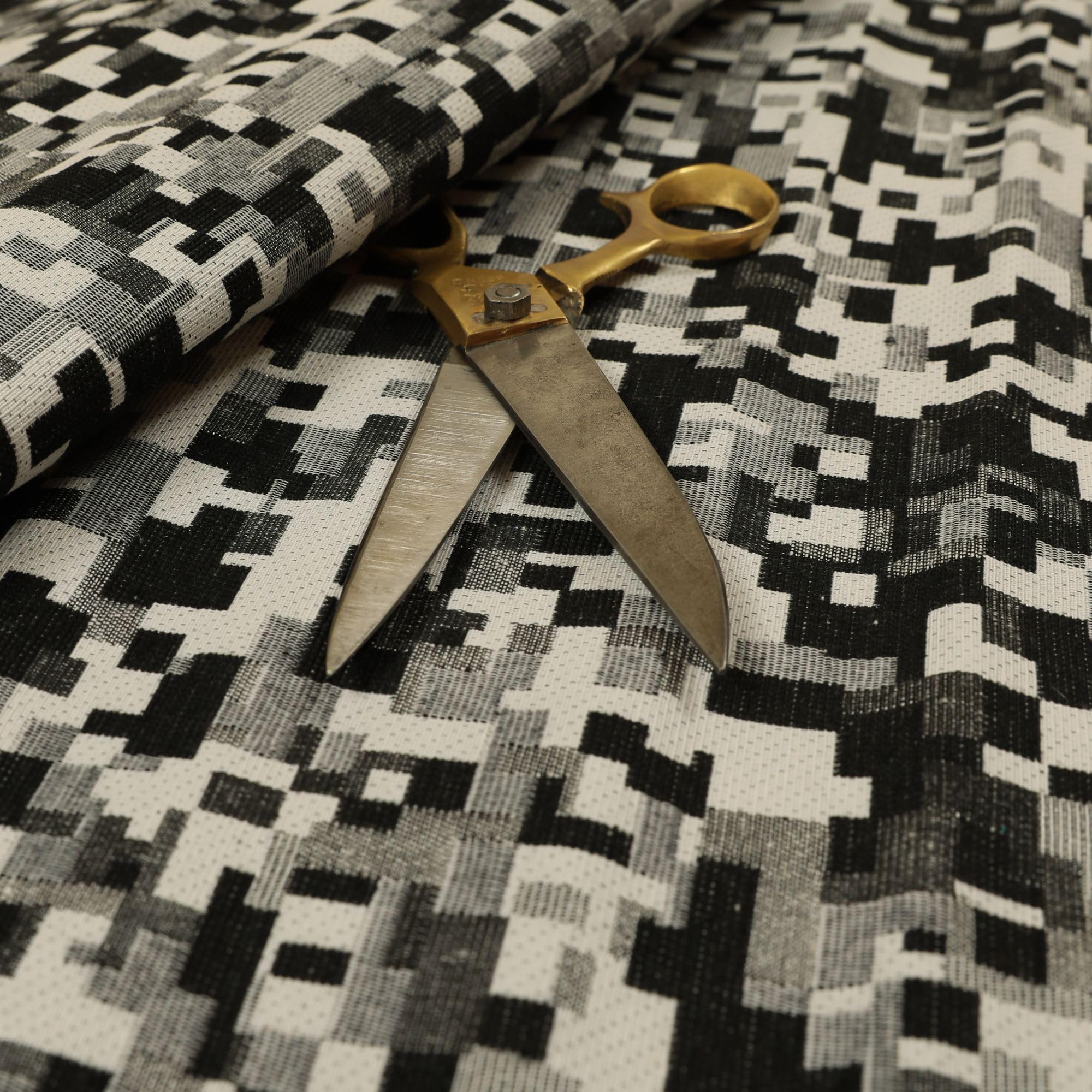 Redbrick Mill Fabrics Black Modern Geometric Pattern Grey White Lightweight Upholstery Furnishing Fabric By The Metre, 135Cm Width, 135Cm Width (Per Metre)