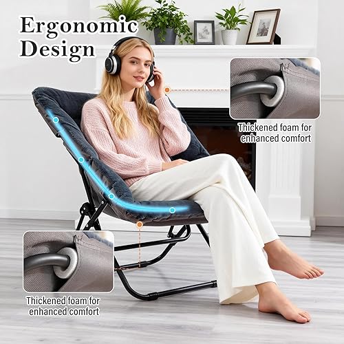 Miniatura 58 de Silla platillo, cómodas sillas de dormitorio, silla plegable de piel sintética de gran tamaño, silla plegable con marco de metal para sala de estar,