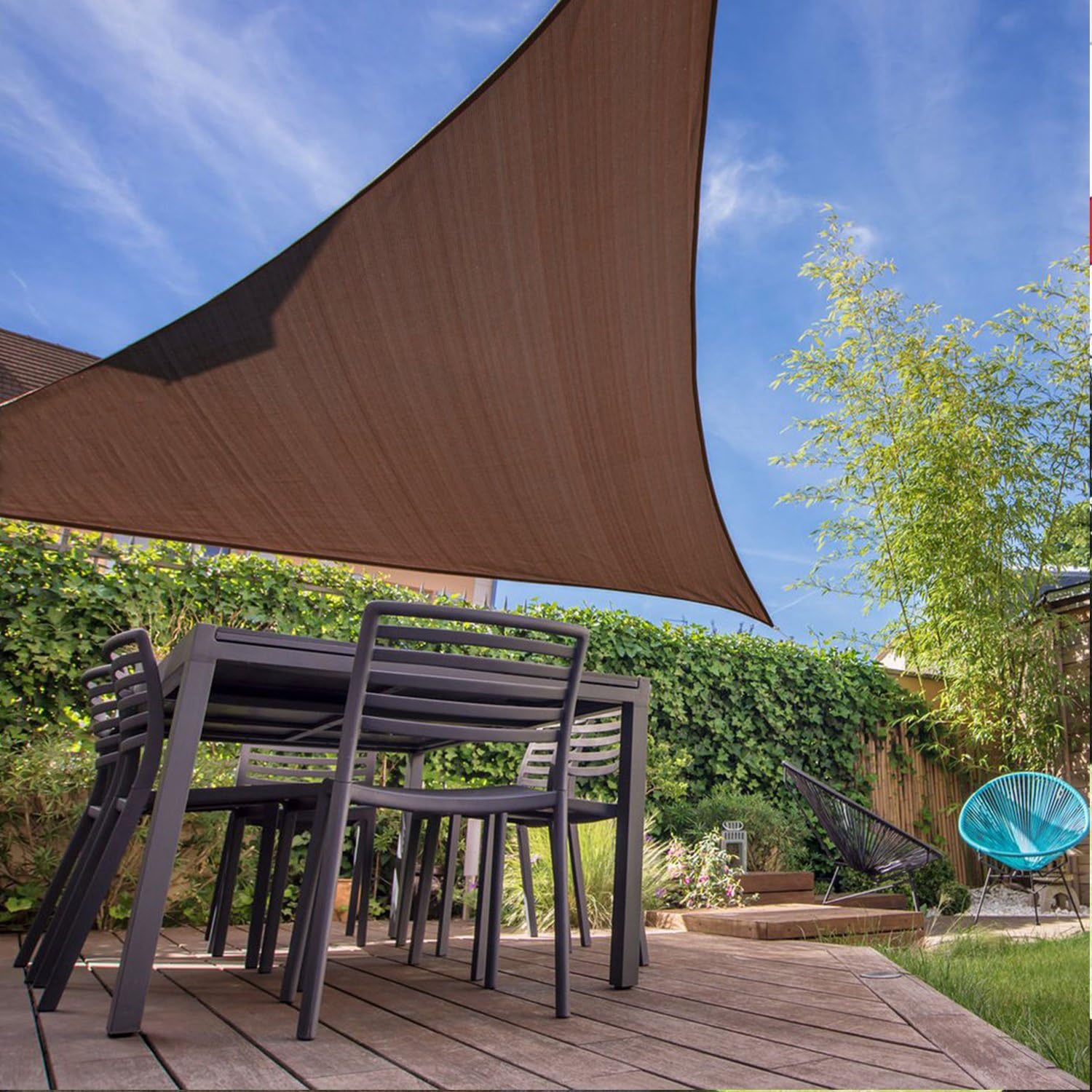 E&K Sunrise 24' x 40' x 46.6' Sun Shade Sail Right Triangle Canopy Shade Cover with A Ring Steel Cable Wire UV Block for Pergola Patio Backyard Garden Deck Outdoor (Brown)