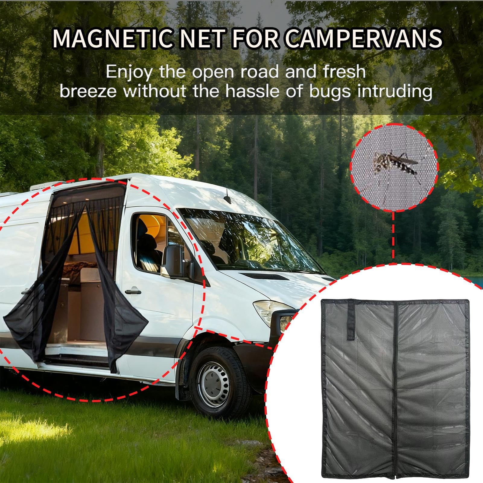 Zanzariera Magnetica Per Porta Camper Rete Antimosche Anti-UV Confortevole | Schermo Protettivo Privacy per Porta per Campeggio, Avventura, Viaggi, Lunghi Tragitti, Soste, Vacanze, Riposo, SUV