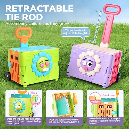 Miniatura 5 de Juego de comida de juego de simulación para niños, juego de cocina - 45 juguetes de corte 3 en 1 para niños con carrito de almacenamiento plegable