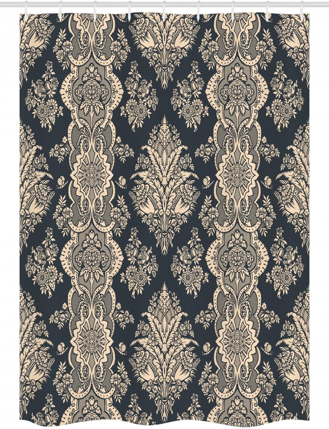 Ambesonne Damask Stall Shower Curtain, Victorian Style Baroque Classic Pattern with Ornamental Floral Leaves Image, Fabric Bathroom Decor Set with Hooks, 54" W x 78" L, Charcoal Grey Cream