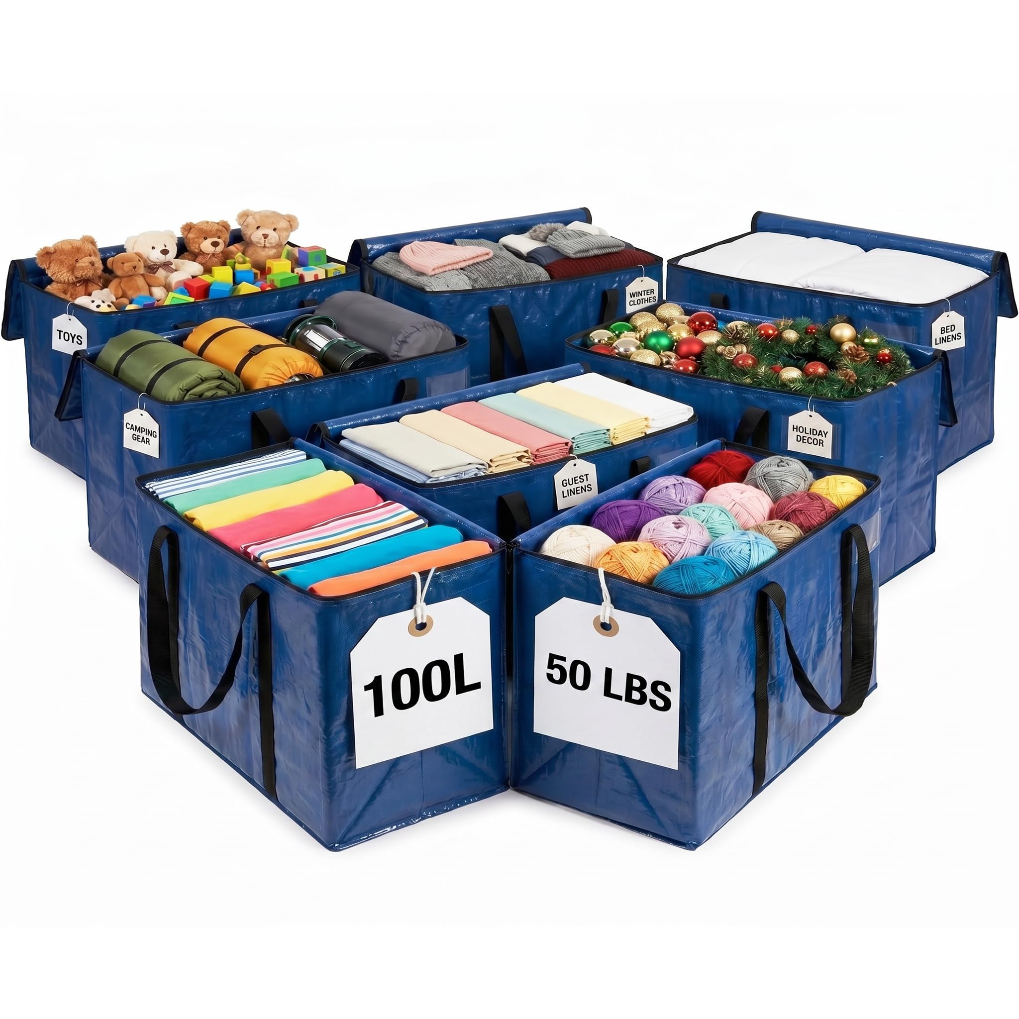 ClearSpace Heavy Duty Moving Boxes or Storage Bags – Storage Bins with Lids, Large Moving Bags with Backpack Straps & Handles – Moving Supplies for College Dorm or Christmas Decorations, 8 Pack