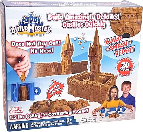 Miniatura 9 de Super Mega Sand Castle Kit – Kit de arena interior para niños con 25 piezas de construcción, 2.65 libras de arena mágica reutilizable, moldeable y